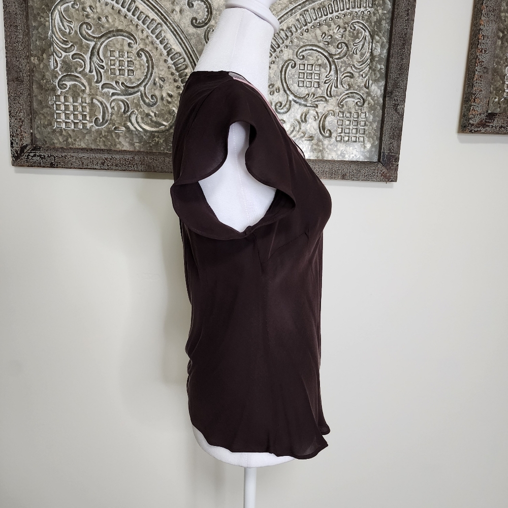 Sunny Leigh Y2K Chocolate & Pink 100% Silk Rosette Top Med Dainty 2000's Retro - Picture 6 of 9